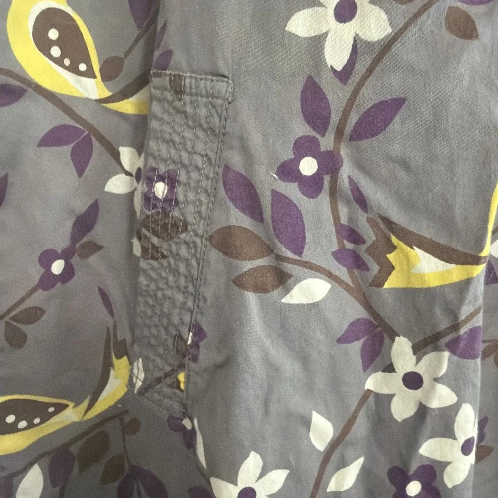 Mini Boden Lined Gray 10-12 Dress Short Sleeve Floral Yellow Birds‎ Play School